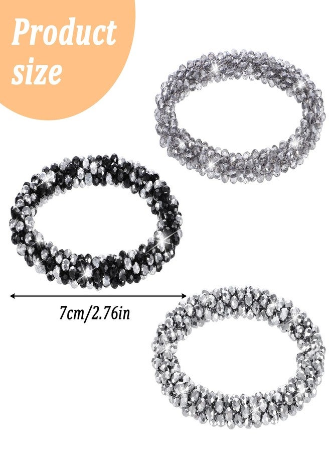 Hpmjz 3 Pcs Rhinestone Hair Tie Ponytail Holders Sparkly Beaded Scrunchies Glitter Bling Decorative Hair Bands Elastic Crystal Ponytail Holder for Women Accessories Pretty Fancy Stretchy Ropes Christmas - Image 2